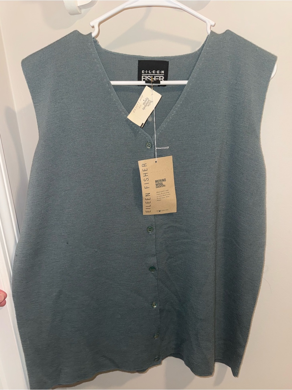 Flawed- Vintage NWT Eileen Fisher Sleeveless Wool V-Neck Button Front Vest